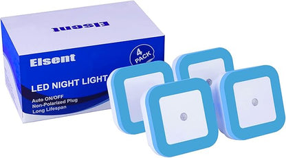 [ Pack of 4 ] Bright Blue Night Lights, Plug Into Wall Light with Light Sensor (Unique Blue Cover Design)
