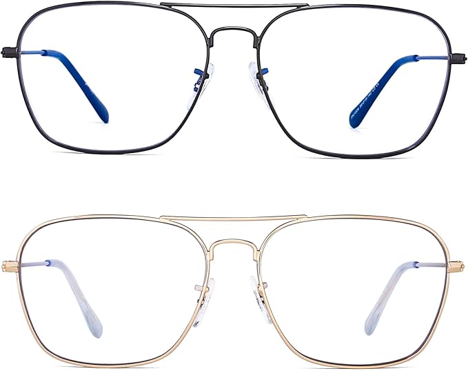 JM 2-Pack Aviator Reading Glasses Women Metal Frame Blue Light Blocking Computer Readers