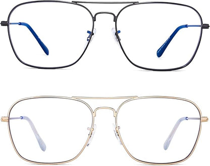 JM 2-Pack Aviator Reading Glasses Women Metal Frame Blue Light Blocking Computer Readers