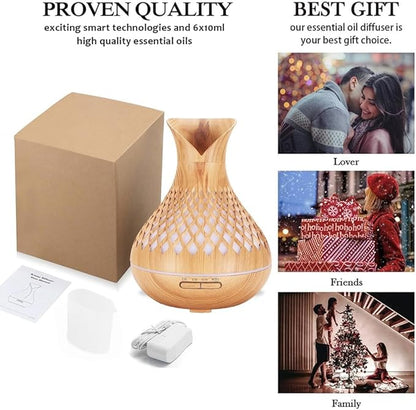 Smart WiFi Essential Oil Diffuser, 500ml Aromatherapy Diffuser Humidifier for Large Room, Works with App & Alexa Google Home Voice Control, 7 LED, Create Schedules and 4 Timer, Auto Off, Light Wood