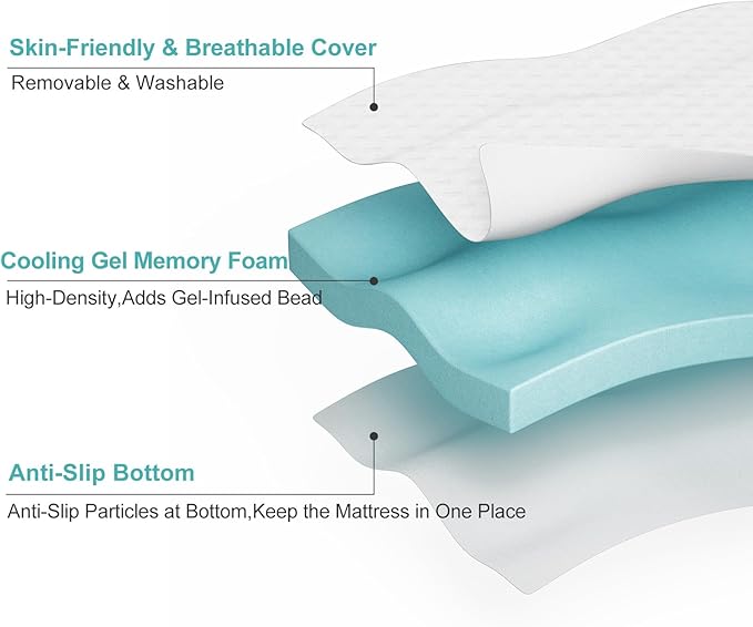 EDILLY 3 Inch Cooling Gel Memory Foam Mattress Topper Twin XL Size,with Removable & Washable Bamboo Cover,Soft Breathable Mattress Pad,Bed Topper for Back Pain Relief (38x80)