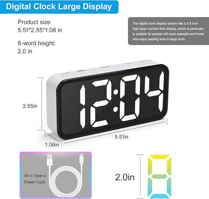 Alarm Clocks for Bedrooms Heavy Sleepers - Snooze for Deep Sleepers Adults Home Office, Digital Alarm Clock with Type-C Charging Port, Large Bold Number Display, Adjustable Alarm Volume and Dimmer
