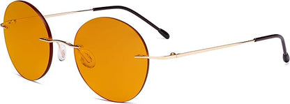 Eyekepper Frameless Blue Light Blocking Glasses with Orange Tinted Lens for Sleeping - Round Rimless Computer Reading Glasses Men Women Gold +0.75