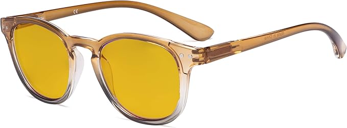 Eyekepper Ladies Blue Light Blocking Glasses with Amber Tinted Filter Lens - Gradient Frame Computer Eyeglasses Women - Brown-Clear Frame