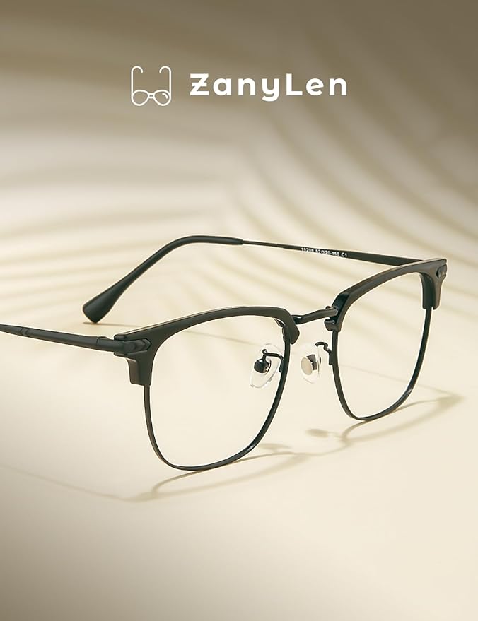 Blue Light Blocking Glasses for Men Metal Browline Computer Gaming Glasses Filter Blue Ray (Black Frame)