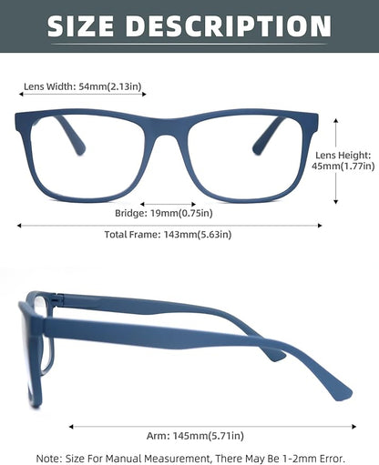 Blue Light Blocking Reading Glasses Men Large Oversized Square Readers Wide fit Cheaters for Men W/Big Head/Large Face