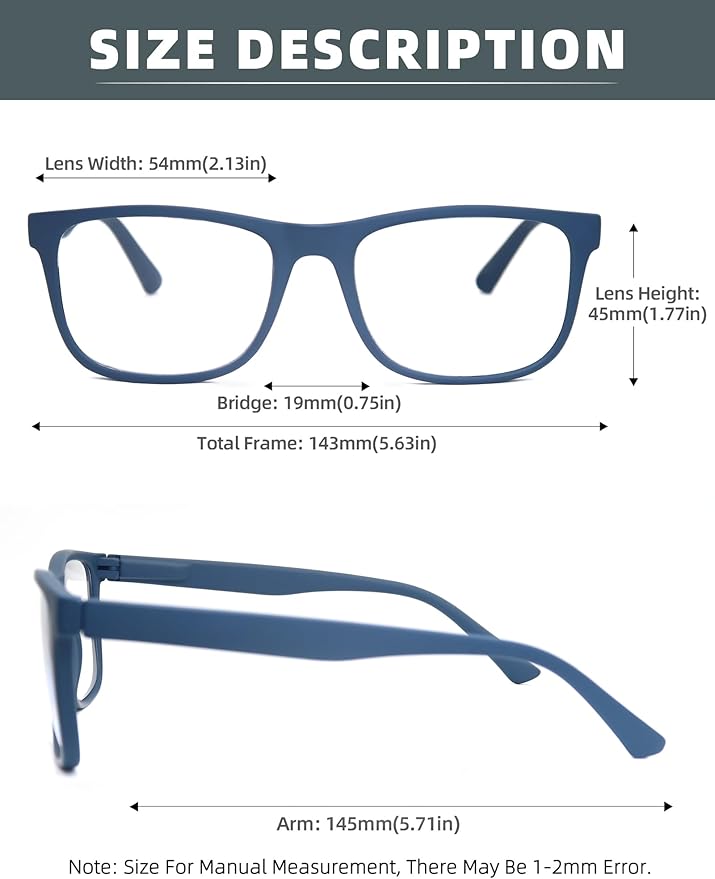 Blue Light Blocking Reading Glasses Men Large Oversized Square Readers Wide fit Cheaters for Men W/Big Head/Large Face
