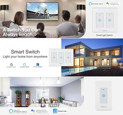 WiFi Smart Light Switch Vilbetor 2 Gang Support Alexa 2 Pole Voice Control Wifi Wall Switch