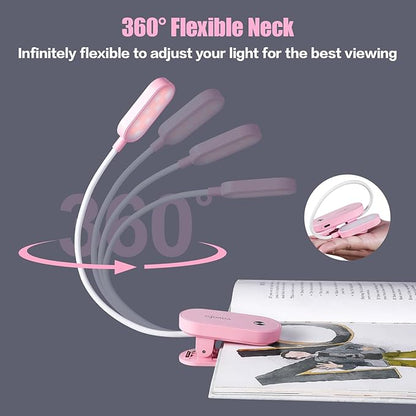 VAVOFO Rechargeable Book Light, 14 LEDs Eye Care Clip On Amber Reading Light for Bookworms Reading in Bed with 9 Colors 9 Brightness (Pink)