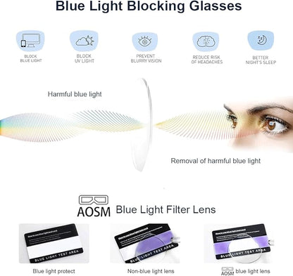 AOSM Blue Light Glasses for Men & Women,Gaming glasses Anti-Glare UV400 Protection,Blue Light Blocking to Relieve Eye Strain