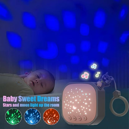 Portable White Noise Sound Machine with Star Projector | Sound Therapy Calm Music Machine Baby Sleep Soother with Hook for Home, Car Travel, Nursery, Infant, Kids Gifts (Lucky Cat)