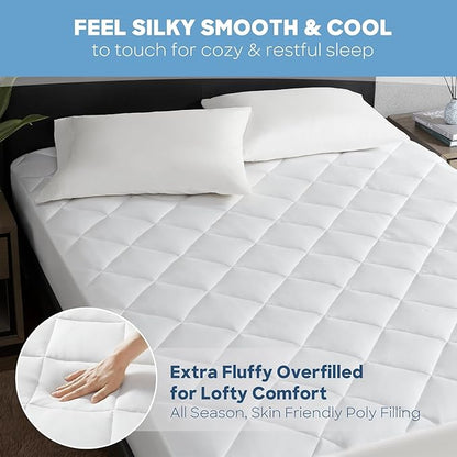 Sharper Image Full Mattress Pad, Overfilled, Jersey Knit Ultra-Soft & Cooling Touch Mattress Pad for Bed, Cozy T-Shirt Handfeel Mattress Topper Fitted Pocket Fits Up to 18", Full, White