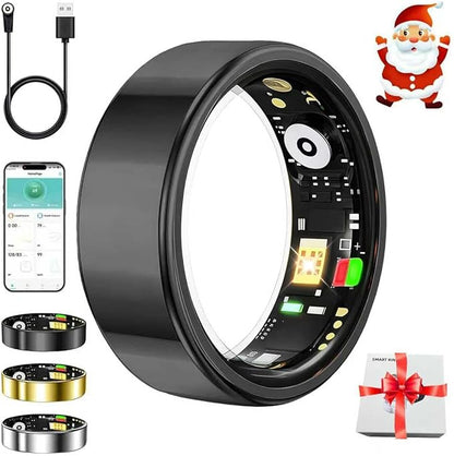 Smart Ring for Women Men,Fitness Tracker Ring with Heart Rate, Sleep Monitoring, Blood Oxygen, Step Counting for iOS and Android, No Subscription Fee, Waterproof, Valentines Day Gifts(Black, 9)