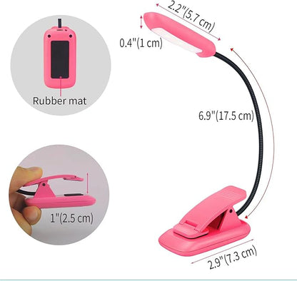 BIGMONAT Rechargeable Book Light, Portable Bendable Neck, Brightness Adjustable Reading Light, Eye Care Reading, Warm & White LEDs, Perfect for Kids, Bed Headboard & Travel (Pink, 2Pack)