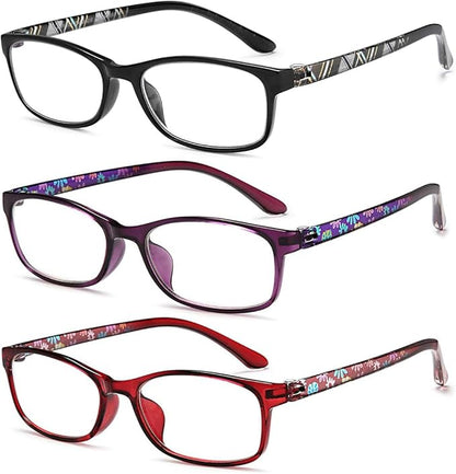 EYEURL Reading Glasses for Women-Blue Light Blocking For Women-3 Pack Computer Readers 4.0 Spring Hinge Anti UV Ray/Eye Strain/Glare Eyeglasses