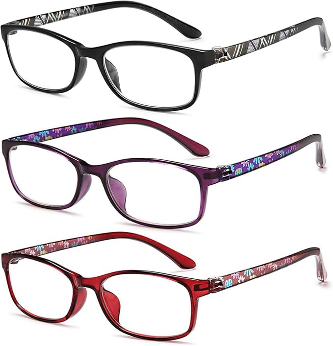 EYEURL Reading Glasses for Women-Blue Light Blocking For Women-3 Pack Computer Readers 3.5 Spring Hinge Anti UV Ray/Eye Strain/Glare Eyeglasses