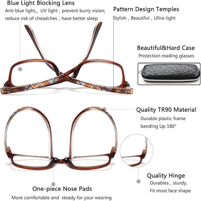 EYEURL Reading Glasses For Men Women - Blue Light Blocking Glasses Reduce Eyestrain - 2 Pack TR90 Frame Lightweight +1.25