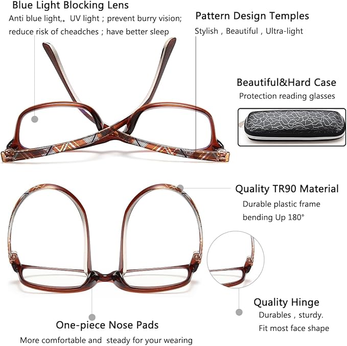 EYEURL Reading Glasses For Men Women - Blue Light Blocking Glasses Reduce Eyestrain - 2 Pack TR90 Frame Lightweight +0.5