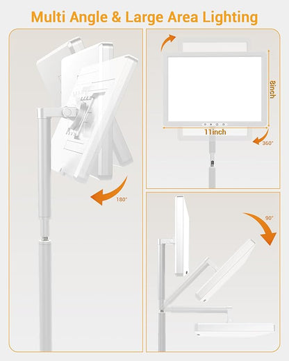 Light Therapy Lamp 12000 Lux UV-Free Full Spectum Floor Therapy Lamps, 4 in 1 LED Sun Lamp, 10 Brightess Levels, 5 Color Modes, Remote&Touch Control, Adjustable Timer/Height/Angle, White