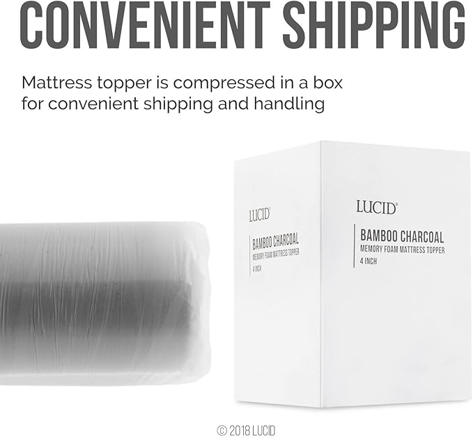 Lucid 4 Inch Bamboo Charcoal Infused Memory Foam Mattress Topper - Twin XL Size – Moisture and Odor Control - Ventilated - Ultra Plush Feel, Pressure-Relief Bed Topper – CertiPur Certified