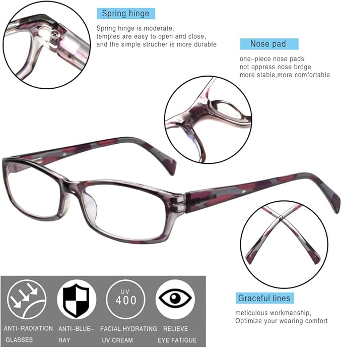 Henotin 5-Pack Reading Glasses Blue Light Blocking Anti Eyestrain Computer Reading Glasses for Women and Men Readers (5 Pairs Mix Color, 2.25)