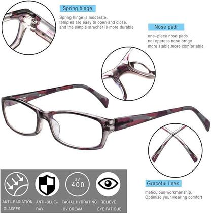 Henotin 5-Pack Reading Glasses Blue Light Blocking Anti Eyestrain Computer Reading Glasses for Women and Men Readers (5 Pairs Mix Color, 4.00)