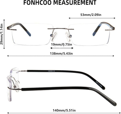 FONHCOO Blue Light Blocking Glasses Anti Blue Ray Unisex Lightweight Rimless Frameless Rectangle Computer Gaming Glasses