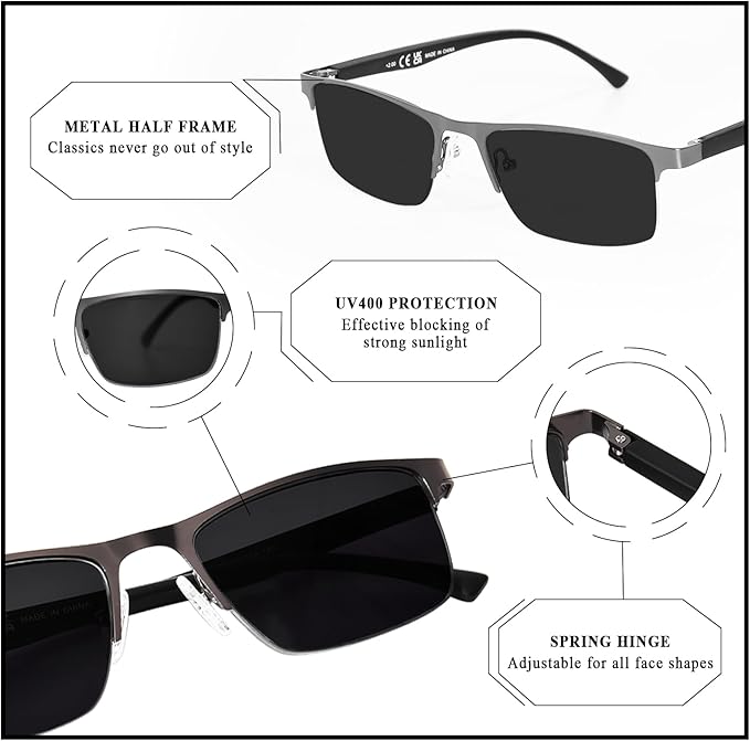 FONHCOO Reading Glasses for Women Men, Blue Light Blocking Reading Glasses Metal Half Frame Computer Readers Anti UV/Glare