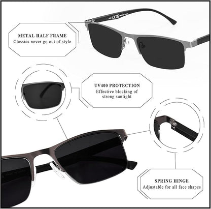 FONHCOO Reading Glasses for Women Men, Blue Light Blocking Reading Glasses Metal Half Frame Computer Readers Anti UV/Glare