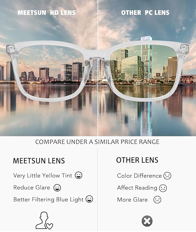 MEETSUN Blue Light Blocking Glasses, Anti Eye Strain Headache (Sleep Better),Computer Reading Glasses UV400 Transparent Lens (Black+Leopard+Clear, 53)