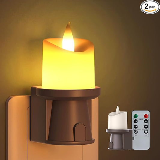 2-in-1 Plug in Night Light (1 Pack) - Dual Mode: Dusk to Dawn Sensor OR Remote Timer - Dimmable Electric Candle Wall Sconce for Farmhouse Decor (Bronze)