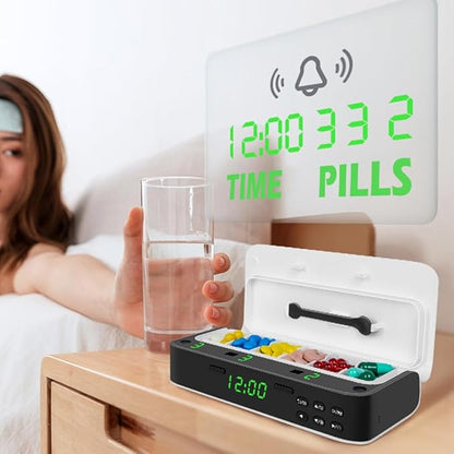 Rechargeable Pill Dispenser - Blue - Adjustable Pill Organizer Medicine Dispenser Weekly Travel Pill Organizer