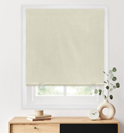 LazBlinds 100% Blackout Roller Shades, No Tools No Drill Cordless Blinds for Windows, Thermal Insulated UV Protection Privacy Window Shades for Bedroom (48''W x 72''H, Cream)