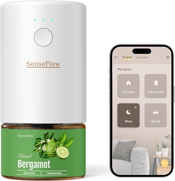 SF101S Pro Smart Waterless Essential Oil Diffuser, Plug in Aromatherapy Diffuser & Non-Toxic air Freshener, 120-Day Natural Aroma Mist, Covers 1000 Sq Ft- Free 30ml Bergamot