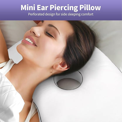 Ear Piercing Pillow - Side Sleeper Support with 3.5" Ear Hole Relief, Hypoallergenic Velvet Orthopedic Pillow for Healing Piercings