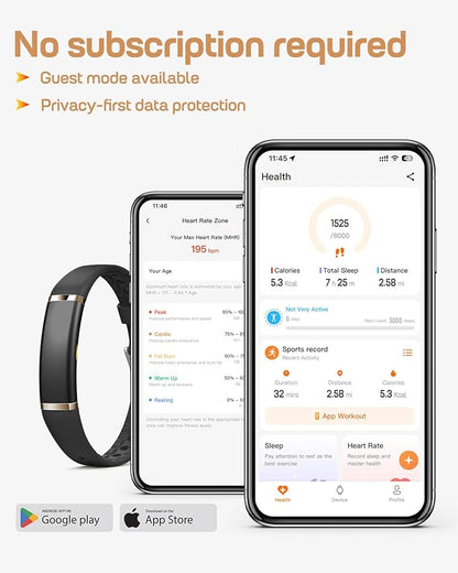 FITVII Ultra Slim Fitness Tracker Wristband, Health and Fitness Wearable with 24/7 Heart Rate, Blood Pressure and HRV Sleep Monitor, Subscription Free Activity Tracker for Android & iPhone