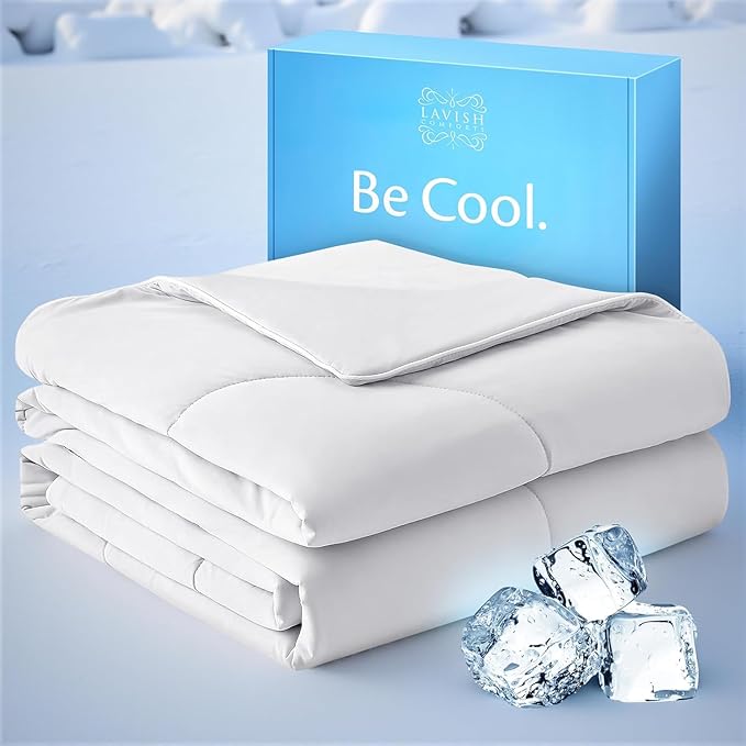 Lavish Comforts® Cooling Comforter Queen Size/Full Size │Premium Cooling Duvet for Hot Sleepers│All Season Cozy Cooling Blanket │White Comforter Queen 90" x 90" Box Ready