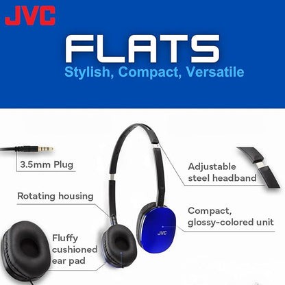 JVC Flats On-Ear Wired Headphones - Flat Foldable Design - 30mm Driver for Powerful Sound - Soft Ear-Pads for Comfort – Steel Headband - Lightweight & Portable - PC/Laptop/Gaming - 3.5mm Slim Plug