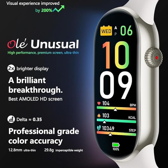 FITVII Slim Fitness Tracker AMOLED with Blood Oxygen, Blood Pressure, 24/7 Heart Rate and Sleep Tracking, IP68 Waterproof Activity Trackers and Smart Watches with Step Tracker, Pedometer for Women Men