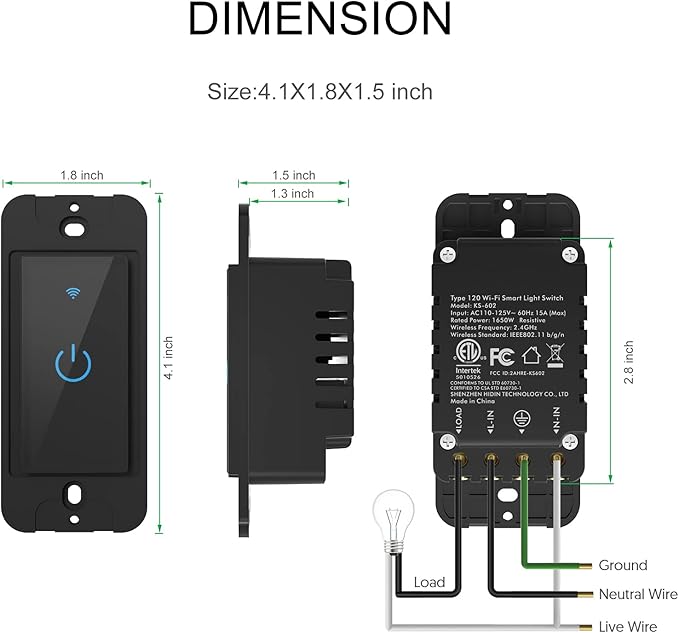 Smart Switch 2.4GHz WiFi Light Switch 2Pack Compatible with Alexa and Google Home, Single Pole, Needs Neutral Wire (Black)