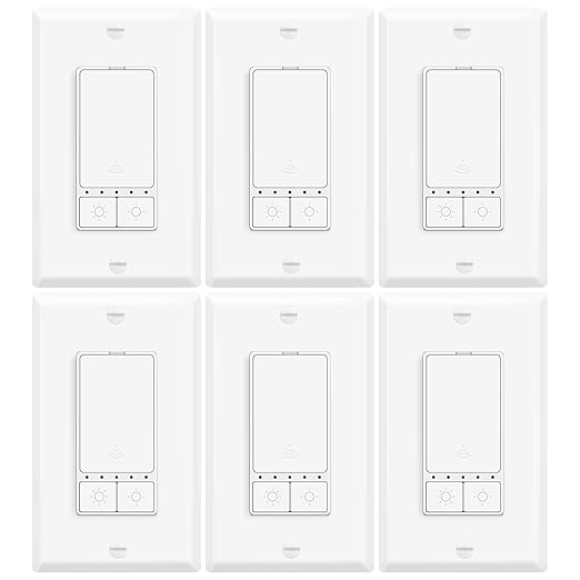 6 Pack Smart LED Dimmer Switch, Single Pole, Neutral Wire Required, Works with Alexa & Google Home, 2.4GHz WiFi Switch No Hub Needed, 150W Max LED/CFL 600W Max Incandescent, ETL/FCC Certified, White