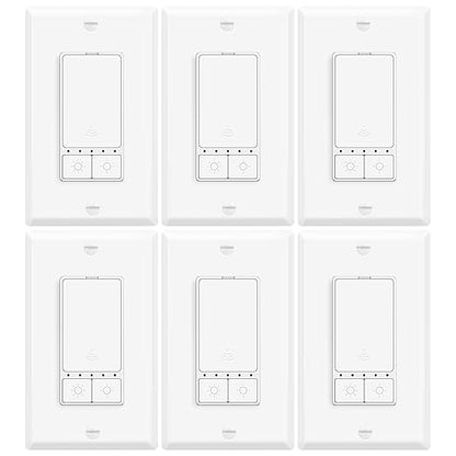 6 Pack Smart LED Dimmer Switch, Single Pole, Neutral Wire Required, Works with Alexa & Google Home, 2.4GHz WiFi Switch No Hub Needed, 150W Max LED/CFL 600W Max Incandescent, ETL/FCC Certified, White