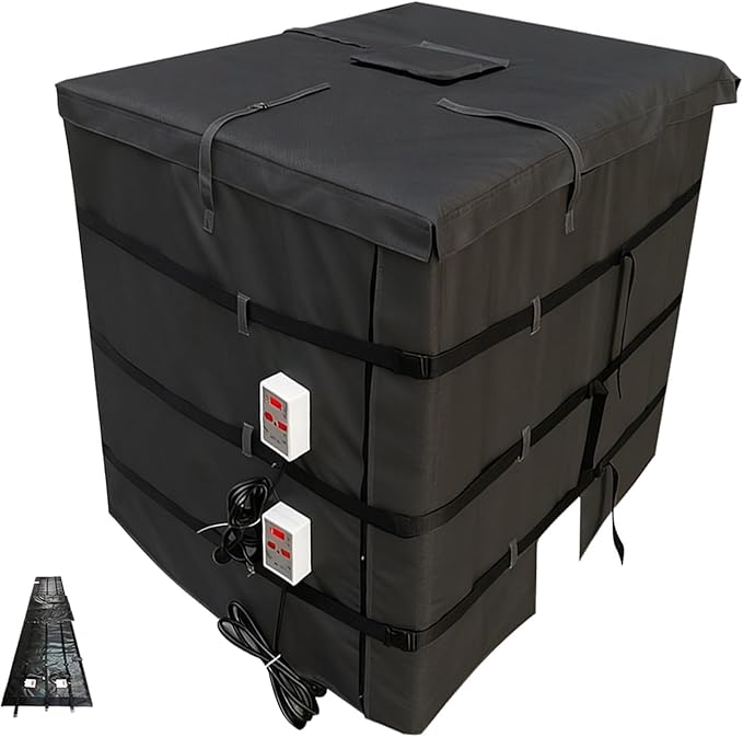 IBC Tote Heating Jacket, IBC Tote Insulation Blanket, Smart Temperature Control up to 200°C, 1000L, IBC Tote Blanket with Thermostat, For petroleum, chemical, food processing Black