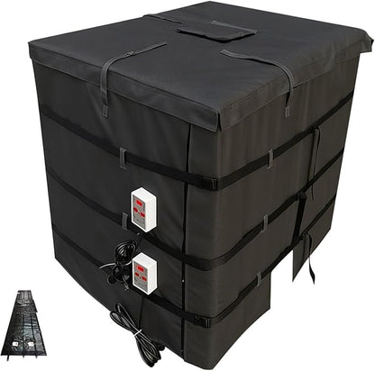 IBC Tote Heating Jacket, IBC Tote Insulation Blanket, Smart Temperature Control up to 200°C, 1000L, IBC Tote Blanket with Thermostat, For petroleum, chemical, food processing Black