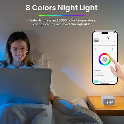 White Noise Machine, Sound Machine, Alarm Clock,Travel Sound Machine,Sleep Night Lights Bluetooth App Control Best Birthday Gift Ideas for Baby Adult Portable Travel Office Bedside Clocks Bedroom