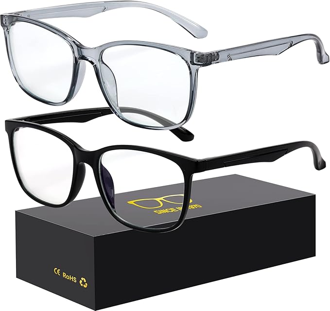 Blue-Light Blocking Glasses Computer Reading/Gaming/TV/Phones Glasses Fashion Anti Eyestrain UV Glasses for Women Men（A2 Black + Gray）