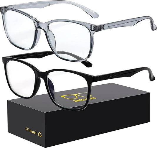 Blue-Light Blocking Glasses Computer Reading/Gaming/TV/Phones Glasses Fashion Anti Eyestrain UV Glasses for Women Men（A2 Black + Gray）
