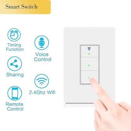 Smart Light Switch, Triple switches WiFi Smart Switch Button, Compatible with Alexa and Google Home, Remote Control with Timing Funtion, No Hub Required,Smart Life APP Provides Control from Anywhere