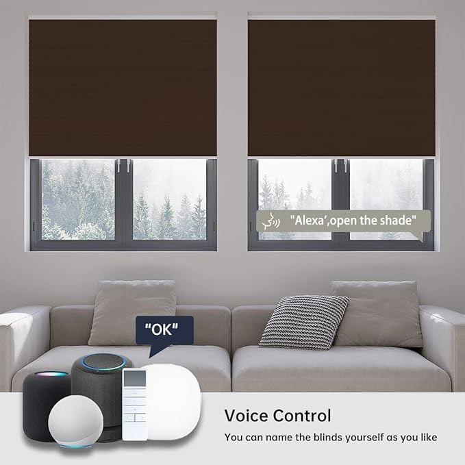 Motorized Cellular Shades with Remote, Blackout Smart Cellular Shades Compatible with Alexa, Cordless Honeycomb Window Blinds for Bedroom Home Office, Custom Size, Blackout Brown