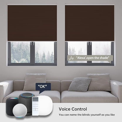 Motorized Cellular Shades with Remote, Blackout Smart Cellular Shades Compatible with Alexa, Cordless Honeycomb Window Blinds for Bedroom Home Office, Custom Size, Blackout Brown